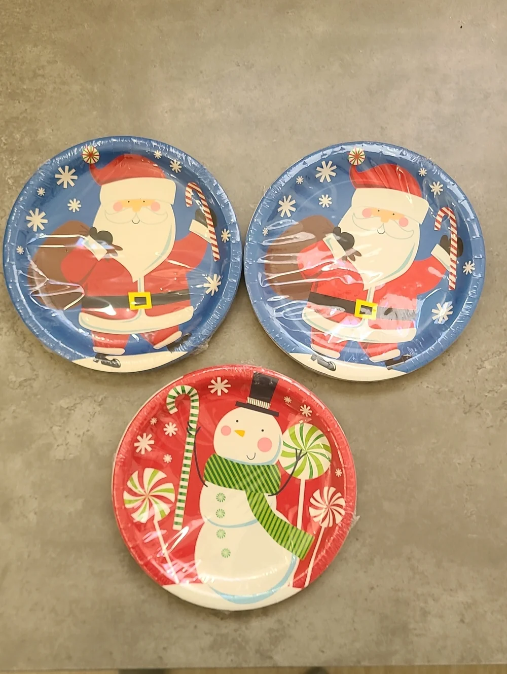 Christmas House NEW Festive Holiday Paper Plates Santa Blue & Snowman Red Set